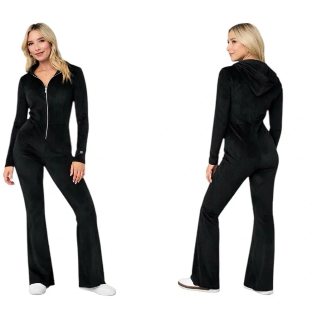 Fabletics - NWTPlush Rib Hooded Jumpsuit Zip Front Flare Leg Lounge Sz Xs